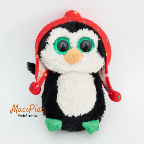 TY Plüss Beanie Boos Freezecsillogó szemű pingvin kötött sapkával, karácsonyi