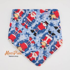   Baba nyálkendő, előke 2 rétegű pamut, műanyag patentos Mikulás, hóember, szarvas mintás kék színű 2az1ben