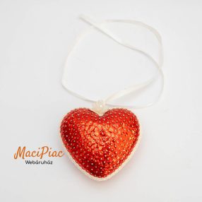   Szív dekorációs akasztható szalaggal piros színű flitterekkel kirakott