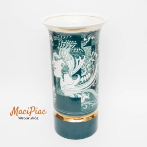   Szász Endre Hollóházi porcelán zöld mintás nagy váza 1986 Hollóháza Hungary 1831