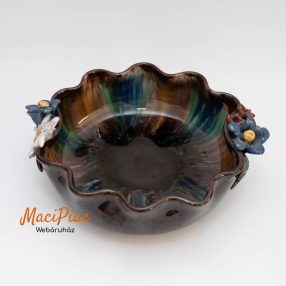   Egy szép Vintage Liezen Austria mázas terrakotta Art Pottery Edelweiss Flower Bowl virágos asztalközép, tál
