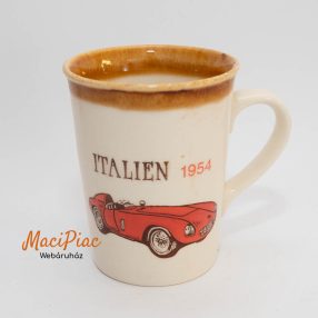   Italien 1954 felíratos vetreán autó mintás régi Angol mázas kerámia bögre  MADE IN ENGLAND (dombor mintás) Ritka évszám és autó minta!