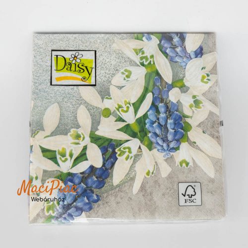 Gyöngyike és hóvirág mintás szalvéta Daisy új! 3 rétegű 33x33 cm 20 db