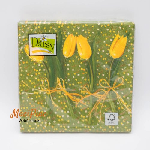 Sárga tulipán mintás tavaszi szalvéta Daisy új! 3 rétegű 33x33 cm 20 db