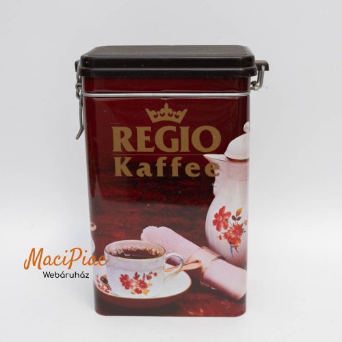 Barna REGIO Kaffee téglalap alakú felhajtható csatos tetejű kávés fém doboz Austria (aroma zárós)