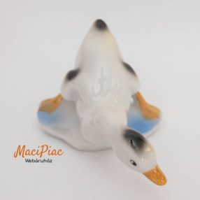 Porcelán csipegető kis liba figura, nipp, dísztárgy