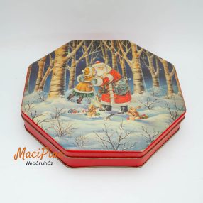   Szögletes levehető tetejű Karácsonyi kekszes fém doboz Régi, sárgult