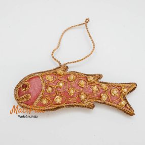   Vintage hal alakú kínai függő dísz, dekor gyöngyökkel kirakva Zari munka minkét oldalon