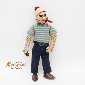   Retro textil figura szerelmes tengerész matróz legény rózsaval a kezében, pipával a szájában Austria