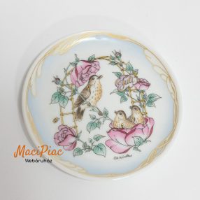   Porcelán kis mini gyüjthető tányér madár fiókáival fészekben és virágos ág mintával Július Hutschenreuther Germany Ole Winther 