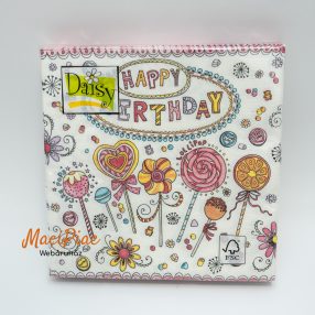   HAPPY BIRTDAY nyalóka cukorka mintás szalvéta lepkékkel Daisy új! 3 rétegű 33x33 cm 20 db