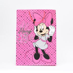   Ajándék papírtáska Disney Minnie mintás, 2 oldalas, álló 45,5x32,5-ös KÖZEPES méretű