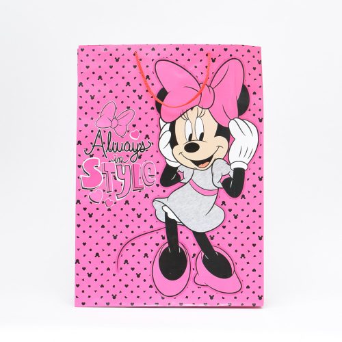 Ajándék papírtáska Disney Minnie mintás, 2 oldalas, álló 45,5x32,5-ös KÖZEPES méretű