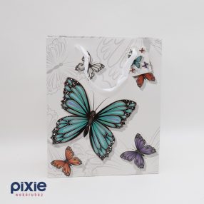   Ajándék papírtáska lepke mintás, 2 oldalas, álló 26x32x10 cm KÖZEPES méretű