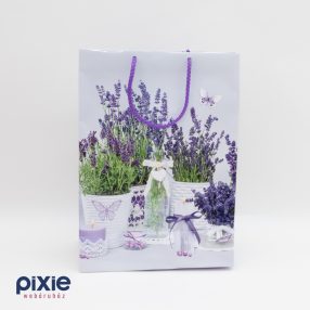   Ajándék papírtáska levendula mintás, 2 oldalas, álló 23x32x11 cm KÖZEPES méretű