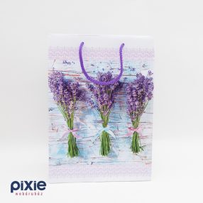   Ajándék papírtáska levendula mintás, 2 oldalas, álló 23x32x11 cm KÖZEPES méretű