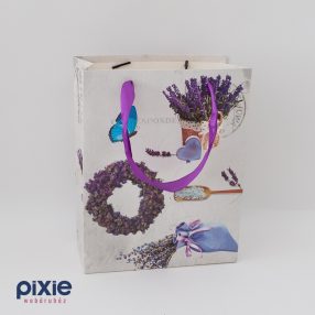   Ajándék papírtáska levendula mintás, 2 oldalas, álló 23x18x9 cm Kisebb méretű