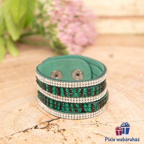   Csuklópántos, divatos mandzsetta karkötő kristály strasszos (zöld)