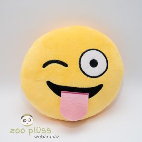  Emoji puha sárga plüss kerek párna hangulatjel kacsintós lógó nyelves