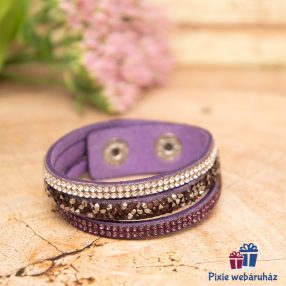   Csuklópántos, divatos mandzsetta karkötő kristály strasszos (lila)