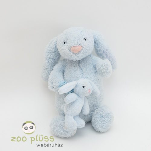 Plüss kék színű nyúl, nyuszi kicsinyével zenélős, felhúzható Jellycat