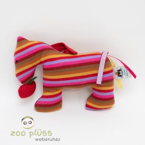   Gépi kötött színes csíkos ló almával a szájában, amivel felhúzható, zenélős akasztható Jellycat