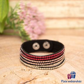   Csuklópántos, divatos mandzsetta karkötő kristály strasszos (fekete, ciklámen)