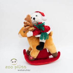   Plüss fehér maci, rénszarvason ül, hanghatással, mozgással, intekraktív Quelle, karácsonyi dekoráció