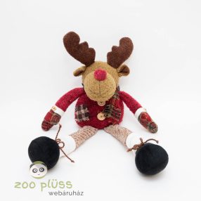   Plüss rénszarvas karácsonyi dekoráció oldalát megnyomva fejét mozgatja ütemesen