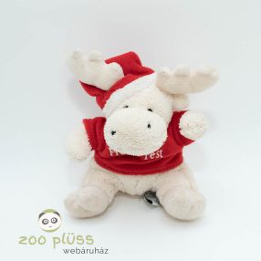   Plüss rénszarvas Mikulás ruhában Frohes Fest feliratos pólóban Plushpups