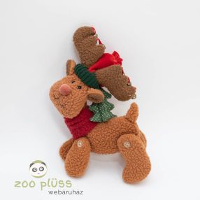   Plüss szarvas, rénszarvas 6 csengővel a szarván, hátán karácsonyfa