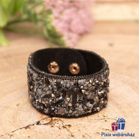   Csuklópántos, divatos mandzsetta karkötő kristály strasszos (fekete)