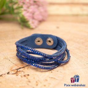   Csuklópántos, divatos mandzsetta karkötő kristály strasszos (sötét kék)