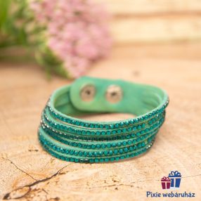   Csuklópántos, divatos mandzsetta karkötő kristály strasszos (zöld)