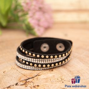   Csuklópántos, divatos mandzsetta karkötő kristály strasszos (fekete)