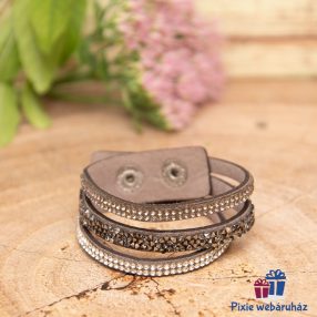   Csuklópántos, divatos mandzsetta karkötő kristály strasszos (szürke)