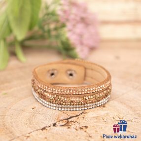   Csuklópántos, divatos mandzsetta karkötő kristály strasszos (barna)