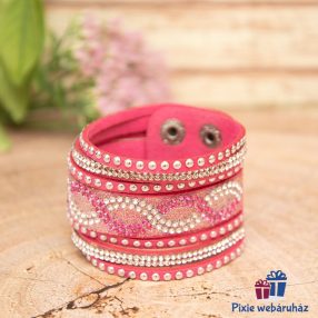   Csuklópántos, divatos mandzsetta karkötő kristály strasszos (ciklámen)