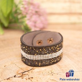   Csuklópántos, divatos mandzsetta karkötő kristály strasszos (szürke alapon, zöld)