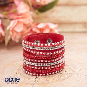   Csuklópántos, divatos mandzsetta karkötő kristály strasszos (piros)