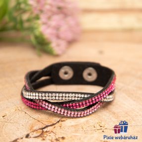   Csuklópántos, divatos mandzsetta karkötő kristály strasszos (fekete)