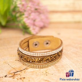   Csuklópántos, divatos mandzsetta karkötő kristály strasszos (mustársárga-barna)