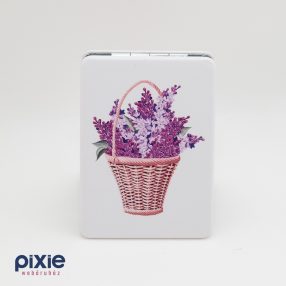   Sminktükör kihajtható két oldalas, lila orgona virág mintás műbőrborítású 