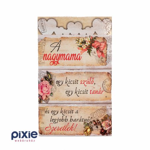 Fa dekorációs téglalap alakú tábla idézettel, akasztható A nagymama... felirattal 