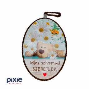   Teljes szívemből szeretek feliratos fali kerámia ovális tábla, vagy edényalátét